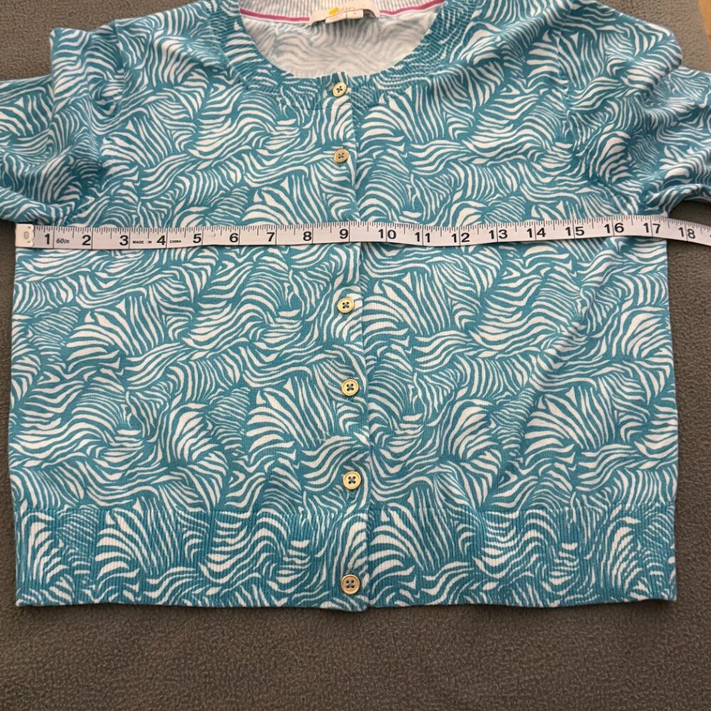 Boden Teal White Abstract Print Button Front Cardigan Sweater Size S - Picture 3 of 6
